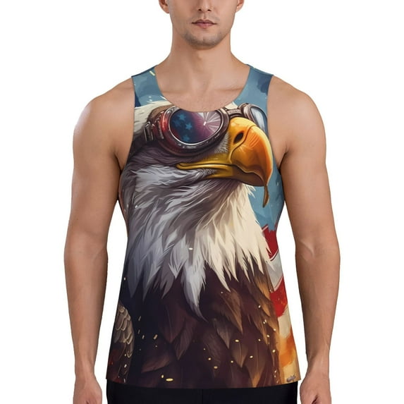 Haiem Bald Eagle Pilot Men Workout Tank Top Gym Bodybuilding Sleeveless Muscle T Shirts Athletic Tank Breathable Workout Shirt-Large