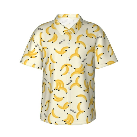 Haiem Banana Printed Hawaiian Shirt for Men - Men’s Casual Beach Summer Shirts - Stretch Fabric with Modern Fit-X-Large