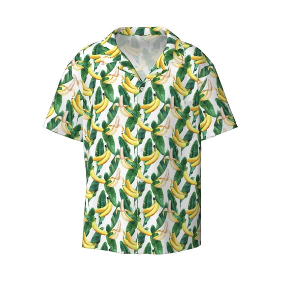 Haiem Banana Tree Leaves Men's Casual Shirts Short Sleeve Button Down Shirts Fashion Textured Summer Beach Shirt-4X-Large