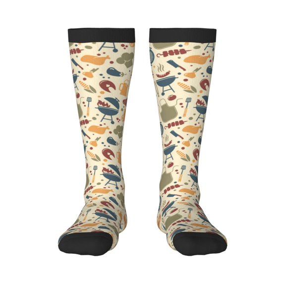 Haiem Barbecue And Grill Socks, Funny Novelty Crazy Design Cotton Socks Sports Socks Knee High Socks For Men, Women,1Pairs - Gift For Working Friends