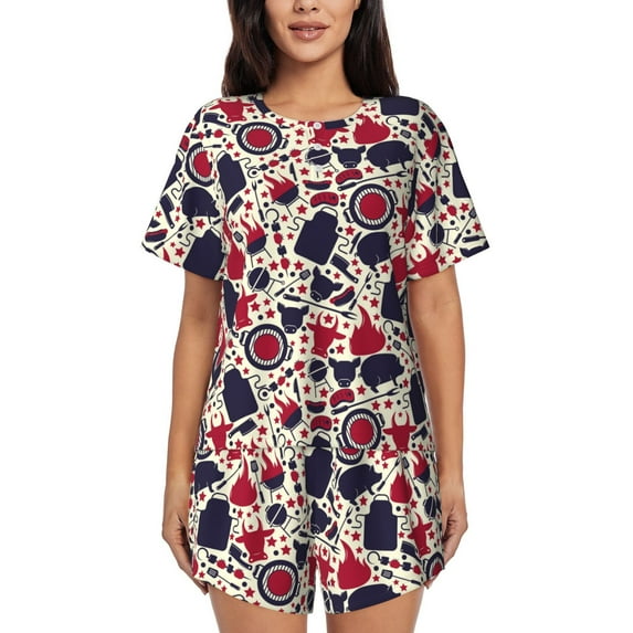 Haiem Barbeque1 Pattern Pajama Set for Women 2 Piece Lounge Set Short Sleeve Tops and Shorts Soft Sleepwear-4X-Large