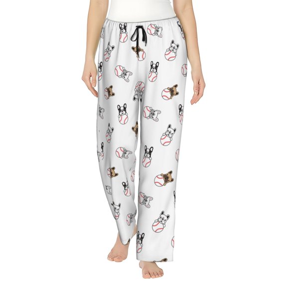 Haiem Bbaseball Dog Women's Pajama Pants Ultra Lightweight Pjs Bottoms Sleepwear Bottom Pants With Pocket Drawstring-Small