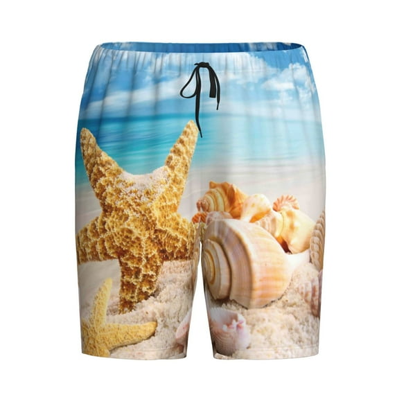 Haiem Beach Starfish Shell Men's Pajama Short with Soft Woven Cotton Elastic Waistband Sleep Short-Small