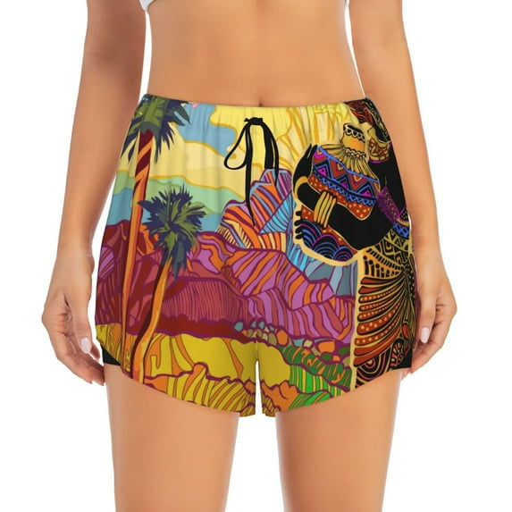 Haiem Beautiful African Woman Women's 2 in 1 Running Shorts - Lightweight Athletic Workout Gym Yoga Breathable Sports Shorts Liner with Phone Pockets-