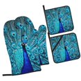 thumbnail image 1 of Haiem Beautiful Blue Peacock Print Extra Long Oven Mitts and Pot Holders 4pc Sets: Heat Resistant Silicone Oven Mittens with Mini Oven Gloves and Hot Pads Potholders, 1 of 6