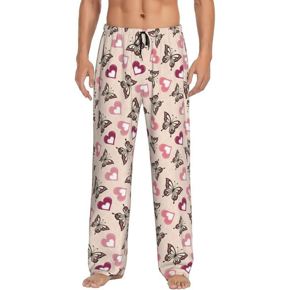 Haiem Beautiful Butterflies and Hearts Men's Pajama Pants Ultra Lightweight Pjs Bottoms Sleepwear Bottom Pants with Pocket Drawstring-Small
