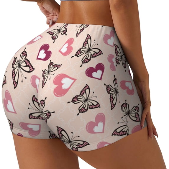 Haiem Beautiful Butterflies and Hearts No Front Seam Biker Shorts for Women Yoga Workout Gym Bike Shorts with Tummy Control Moisture-Wicking-XX-Large