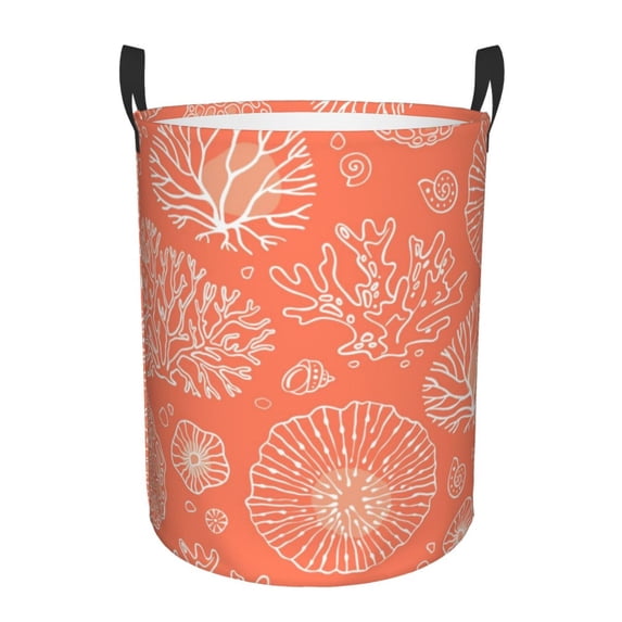 Haiem Beautiful Corals Leather Dirty Clothes Laundry Basket,Sturdy & Waterproof,Collapsible Round Design For Efficient Space Management,Multi-Purpose Storage Basket