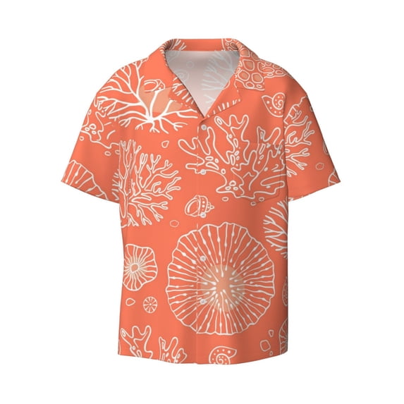 Haiem Beautiful Corals Men's Casual Shirts Short Sleeve Button Down Shirts Fashion Textured Summer Beach Shirt-Large