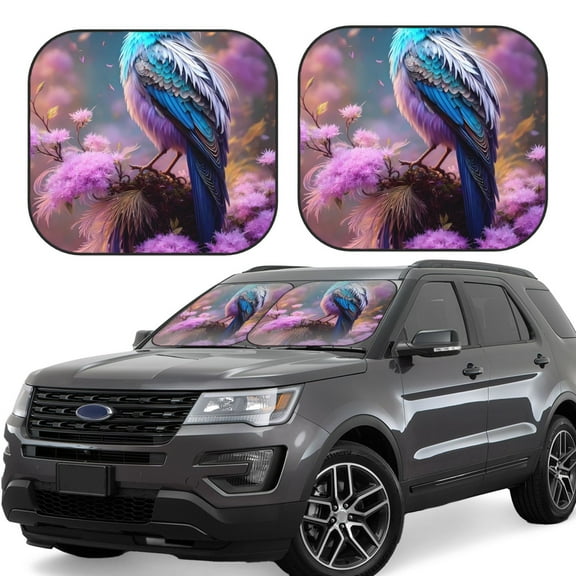 Haiem Beautiful Flower Blue Bird Car Windshield Sun Shade (2 Pieces) Foldable Windshield Sun Shade Car Accessories for Truck SUV Pickup-Small