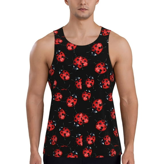 Haiem Beautiful Red Ladybug Men Workout Tank Top Gym Bodybuilding Sleeveless Muscle T Shirts Athletic Tank Breathable Workout Shirt-Small