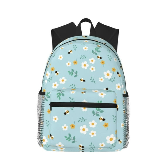Haiem Bee Flower Lightweight Backpack for School, Classic Basic Water Resistant Casual Daypack for Travel with Bottle Side Pockets