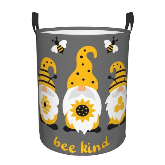 Haiem Bee Kind Leather Dirty Clothes Laundry Basket,Sturdy & Waterproof,Collapsible Round Design For Efficient Space Management,Multi-Purpose Storage Basket