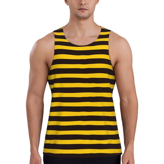 Haiem Bee Stripe Men Workout Tank Top Gym Bodybuilding Sleeveless Muscle T Shirts Athletic Tank Breathable Workout Shirt-3X-Large