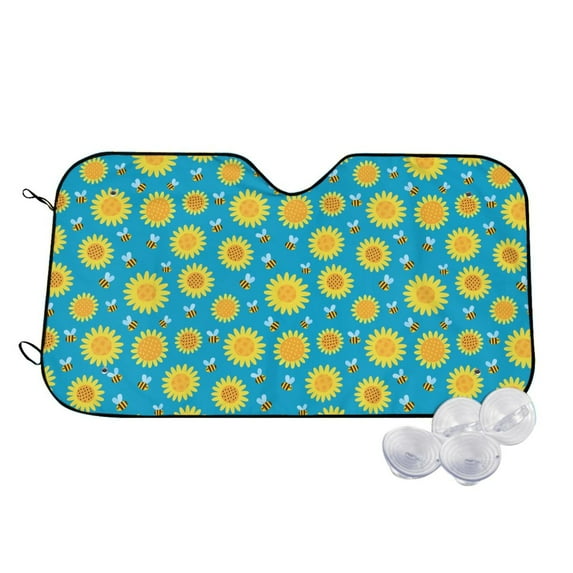 Haiem Bee Sunflower Car Windshield Sun Shade - Blocks UV Rays Sun Visor Protector, Sunshade to Keep Your Vehicle Cool, Universal Fit SUV Van Sedan-Medium