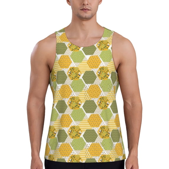 Haiem Bee honey Men Workout Tank Top Gym Bodybuilding Sleeveless Muscle T Shirts Athletic Tank Breathable Workout Shirt-4X-Large