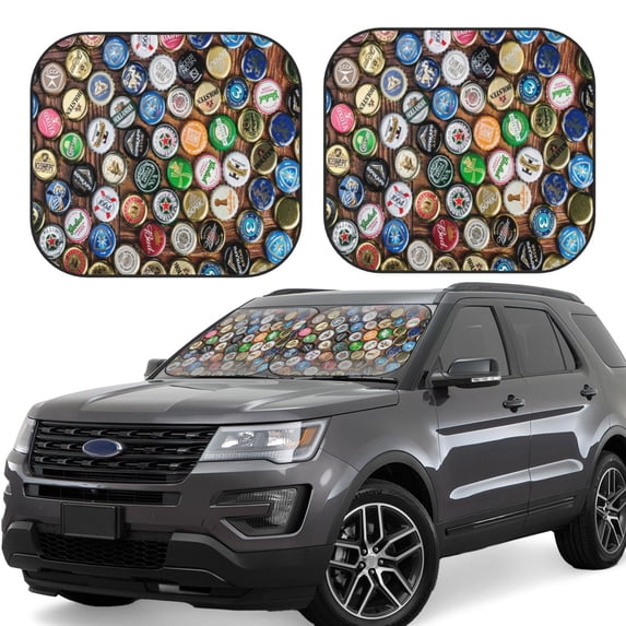 Haiem Beer Caps Car Windshield Sun Shade (2 Pieces) Foldable Windshield Sun Shade Car Accessories for Truck SUV Pickup-Medium