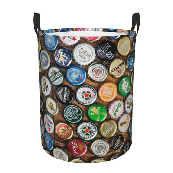 Haiem Beer Caps Leather Dirty Clothes Laundry Basket,Sturdy & Waterproof,Collapsible Round Design For Efficient Space Management,Multi-Purpose Storage Basket
