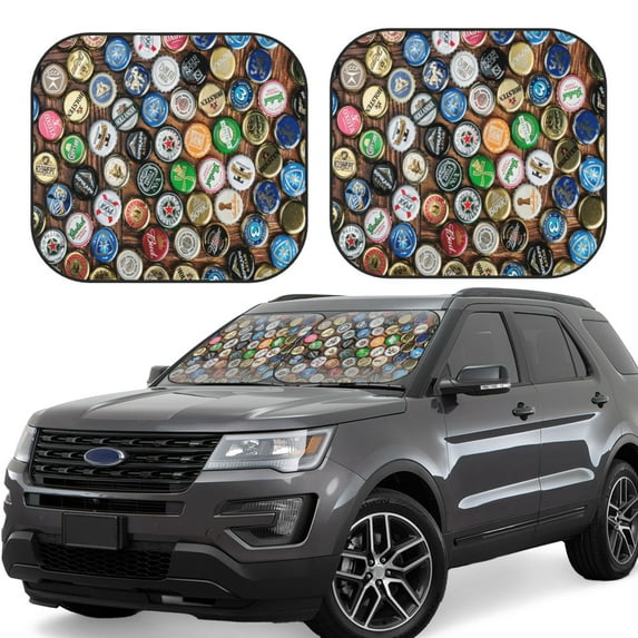 Haiem Beer Caps Windshield Sun Shade: Universal Foldable 2-Piece Car Front Window Sunshade - Blocks Uv Rays, And Reduces Heat,Essential Car Accessory Small