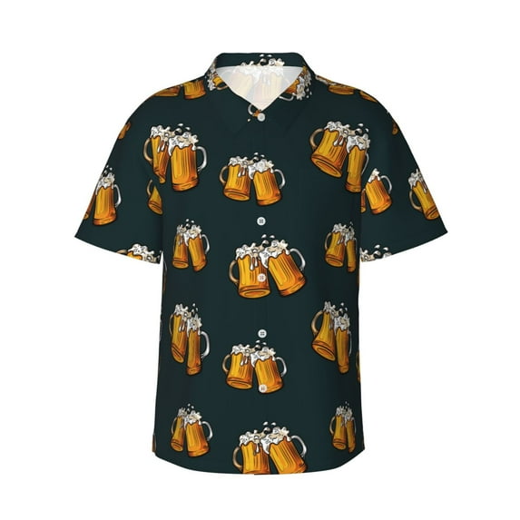 Haiem Beer Printed Hawaiian Shirt for Men - Men’s Casual Beach Summer Shirts - Stretch Fabric with Modern Fit-Large