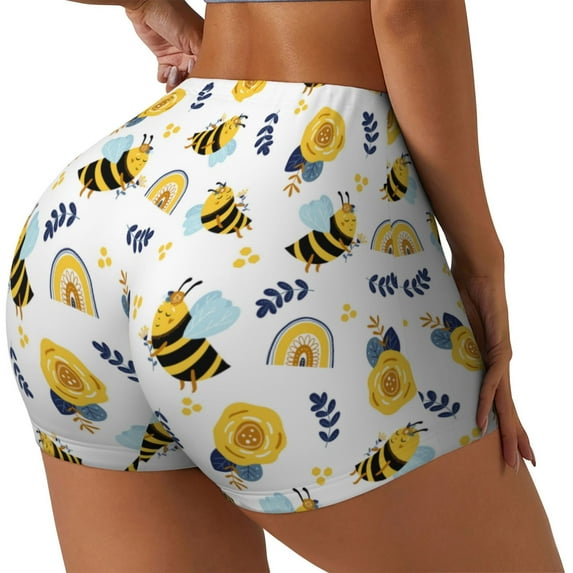 Haiem Bees And Rainbows No Front Seam Biker Shorts for Women Yoga Workout Gym Bike Shorts with Tummy Control Moisture-Wicking-Small