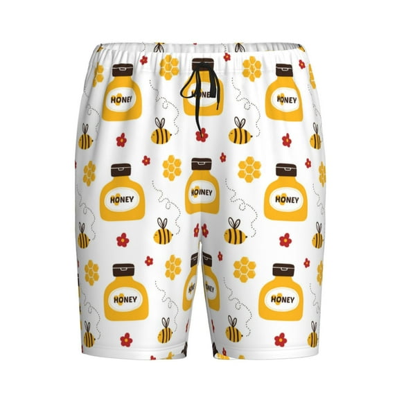 Haiem Bees and Flowers Men's Pajama Short with Soft Woven Cotton Elastic Waistband Sleep Short-Small