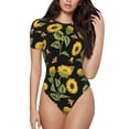 thumbnail image 1 of Haiem Bees and Sunflowers Women's Crew Neck Short Sleeve Bodysuit Tops Stretchy Slim Basic-XX-Large, 1 of 9