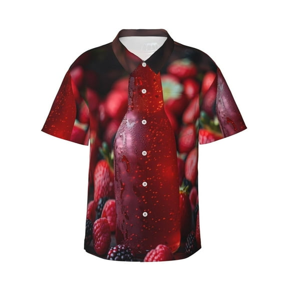 Haiem Berry Infused Refreshment Printed Hawaiian Shirt for Men - Men’s Casual Beach Summer Shirts - Stretch Fabric with Modern Fit-Small