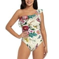 thumbnail image 1 of Haiem Bird Butterfly Rose Women's One Piece Swimsuits Tummy Control One Shoulder Bathing Suits Ruffle Swimwear-XX-Large, 1 of 8