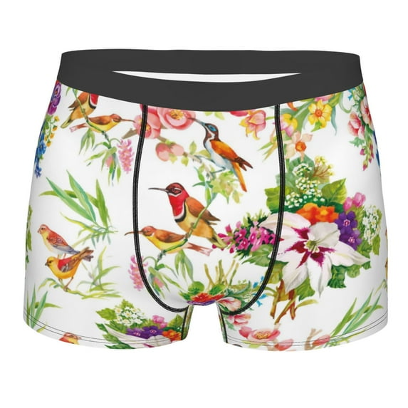 Haiem Birds And Flowers Men's Boxer Briefs, Every Day Comfort Stretch Cotton Moisture-Wicking Underwear-Small