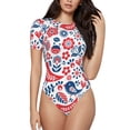 thumbnail image 1 of Haiem Birds Flowers Women's Crew Neck Short Sleeve Bodysuit Tops Stretchy Slim Basic-X-Large, 1 of 9