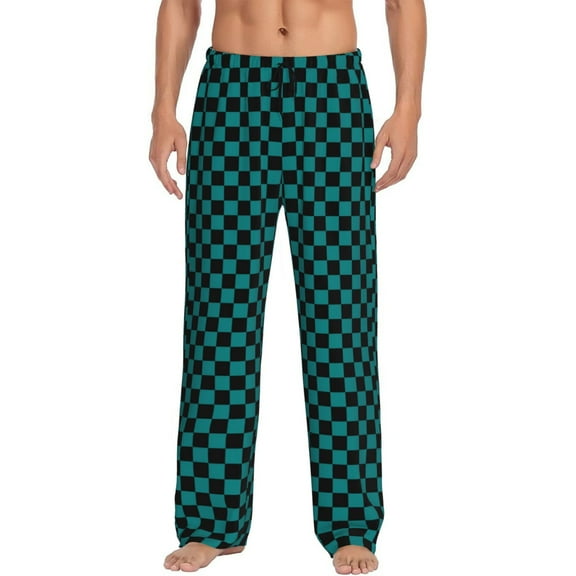 Haiem Black And Teal Checkerboard Men's Pajama Pants Ultra Lightweight Pjs Bottoms Sleepwear Bottom Pants With Pocket Drawstring-