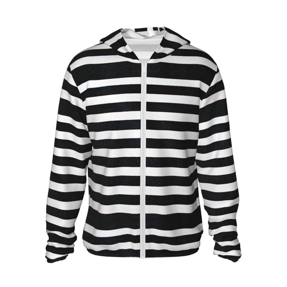 Haiem Black And White Stripes UPF 50+ Fishing Shirts for Men Long Sleeve UV Sun Protection Hoodie Non-Mask Outdoor Hiking Shirts