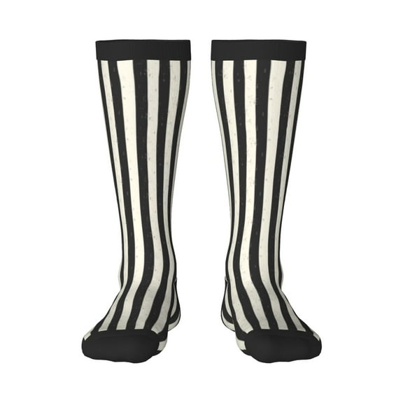 Haiem Black And White Thick Stripes Socks, Funny Novelty Crazy Design Cotton Socks Sports Socks Knee High Socks For Men, Women,1Pairs - Gift For Working Friends