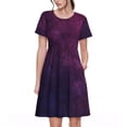 thumbnail image 1 of Haiem Black Dark Blue Purple Pattern Women's Short-Sleeve Scoop Neck Swing Dress, 1 of 6
