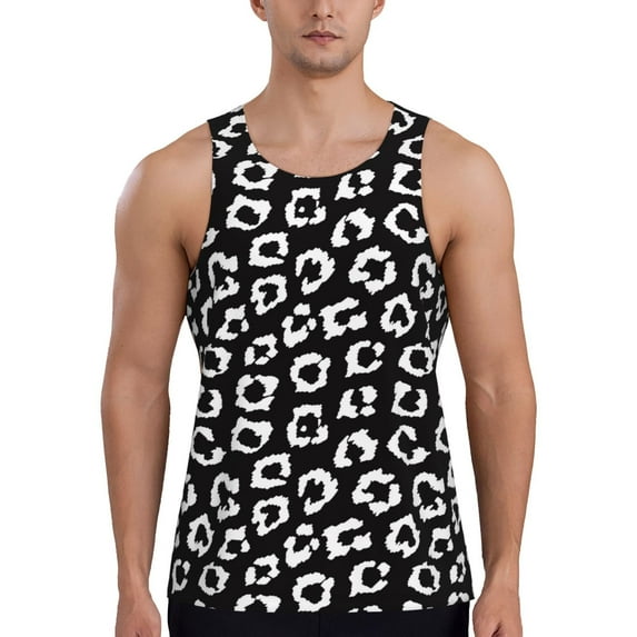 Haiem Black Leopard Men Workout Tank Top Gym Bodybuilding Sleeveless Muscle T Shirts Athletic Tank Breathable Workout Shirt-3X-Large
