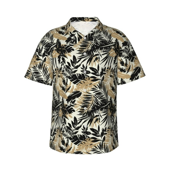 Haiem Black Palm Leaves Printed Hawaiian Shirt for Men - Men’s Casual Beach Summer Shirts - Stretch Fabric with Modern Fit-3X-Large