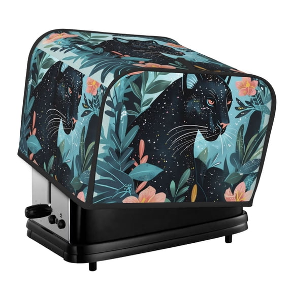 Haiem Black Panther Floral Illustration Print Toaster Covers 4 Slice Wide Slot,Bread Dust Cover & Fingerprint Protection,Bread Machine Cover,Appliance Covers