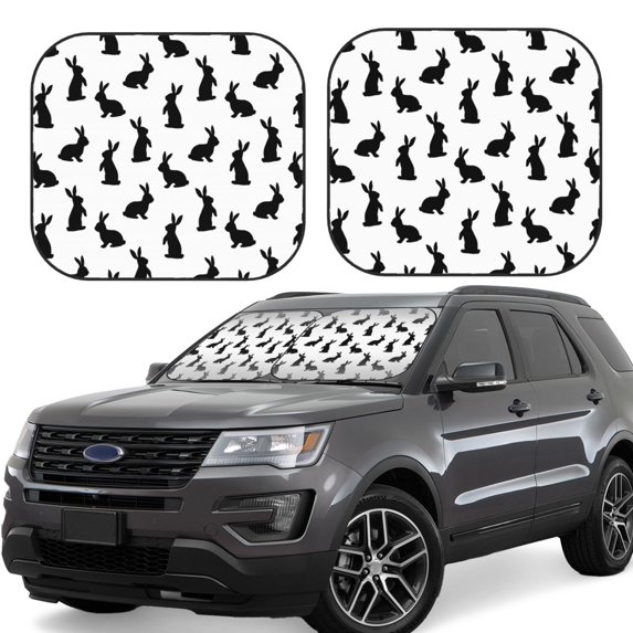 Haiem Black Rabbit Car Windshield Sun Shade (2 Pieces) Foldable Windshield Sun Shade Car Accessories for Truck SUV Pickup-Small