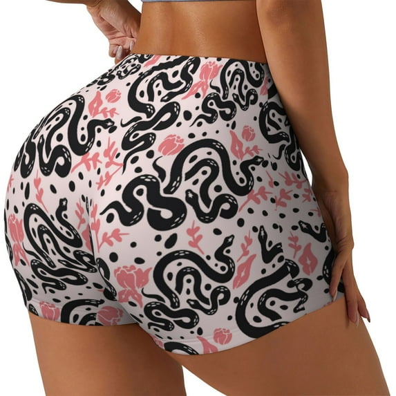 Haiem Black Snake No Front Seam Biker Shorts for Women Yoga Workout Gym Bike Shorts with Tummy Control Moisture-Wicking-Medium