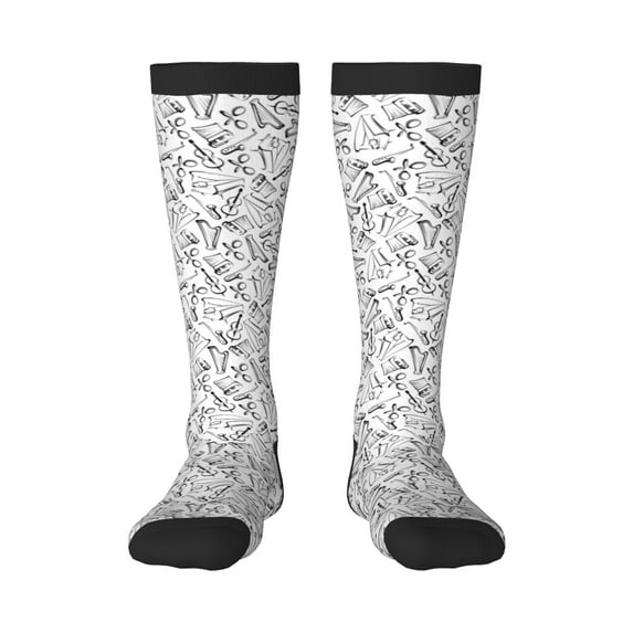 Haiem Black White Music Socks, Funny Novelty Crazy Design Cotton Socks Sports Socks Knee High Socks For Men, Women,1Pairs - Gift For Working Friends