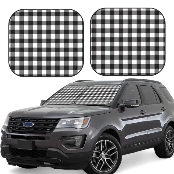 Haiem Black White Plaid Car Windshield Sun Shade (2 Pieces) Foldable Windshield Sun Shade Car Accessories for Truck SUV Pickup-Large