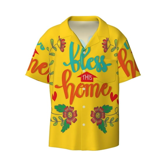 Haiem Bless This Home Men's Casual Shirts Short Sleeve Button Down Shirts Fashion Textured Summer Beach Shirt-XX-Large