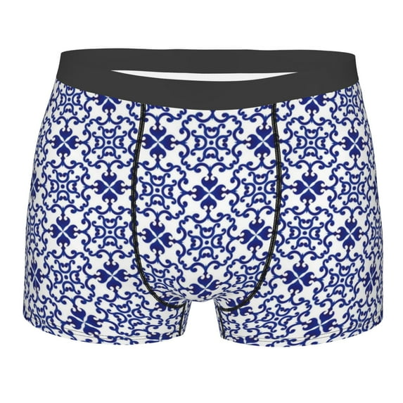 Haiem Blue And White Porcelain Chinaware Men's Boxer Briefs, Every Day Comfort Stretch Cotton Moisture-Wicking Underwear-X-Large