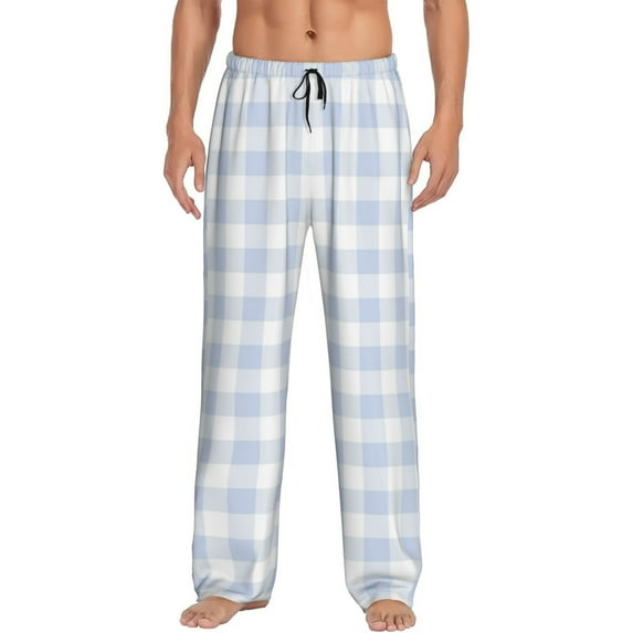 Haiem Blue Checkboard Men's Pajama Pants Ultra Lightweight Pjs Bottoms Sleepwear Bottom Pants with Pocket Drawstring-Medium