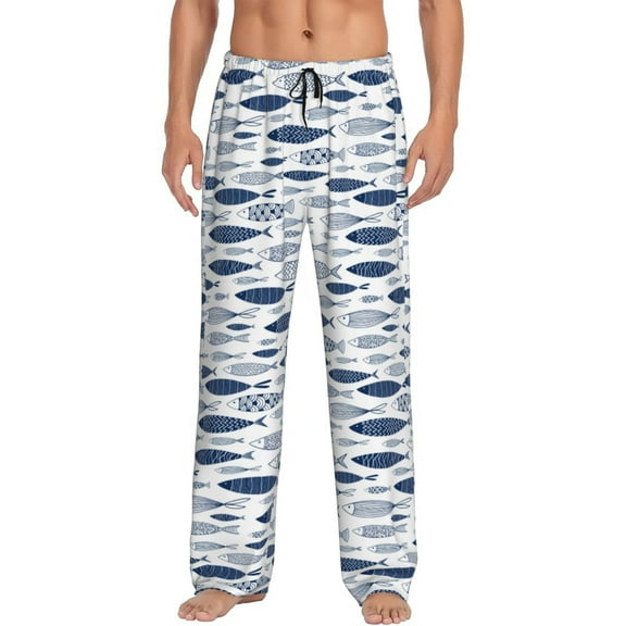 Haiem Blue Fish Men's Pajama Pants Ultra Lightweight Pjs Bottoms Sleepwear Bottom Pants With Pocket Drawstring-Small