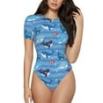 thumbnail image 1 of Haiem Blue Fish Women's Crew Neck Short Sleeve Bodysuit Tops Stretchy Slim Basic-Large, 1 of 9