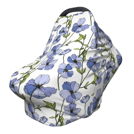 Haiem Blue Flax Flowers Baby Nursing Cover & Nursing Poncho - Multi Use Cover for Baby Car Seat Canopy, Stroller Cover, 360°Full Privacy Breastfeeding Coverage