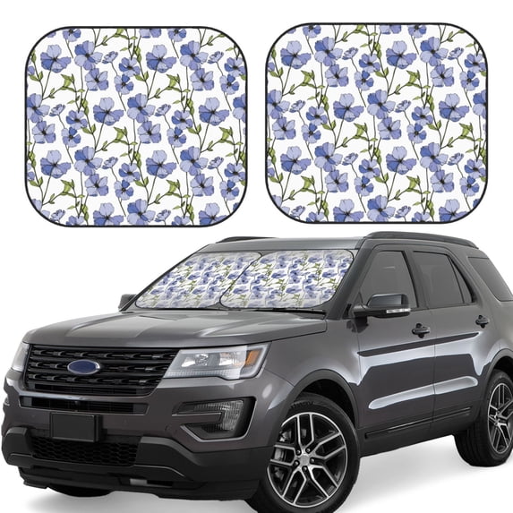 Haiem Blue Flax Flowers Car Windshield Sun Shade (2 Pieces) Foldable Windshield Sun Shade Car Accessories for Truck SUV Pickup-Small