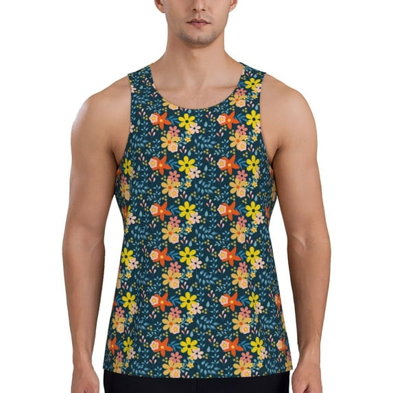 Haiem Blue Floral Men Workout Tank Top Gym Bodybuilding Sleeveless Muscle T Shirts Athletic Tank Breathable Workout Shirt-XX-Large